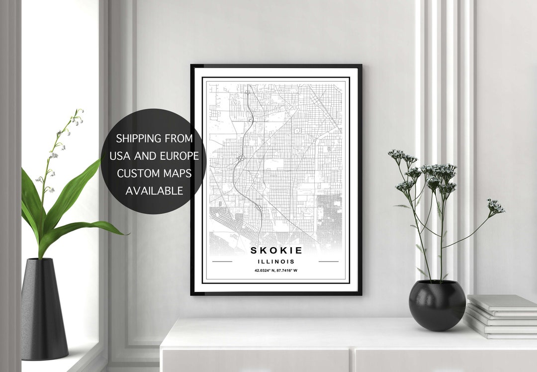 SKOKIE MAP PRINT, High Res Map, Map of Skokie, Skokie Maps, Skokie Map