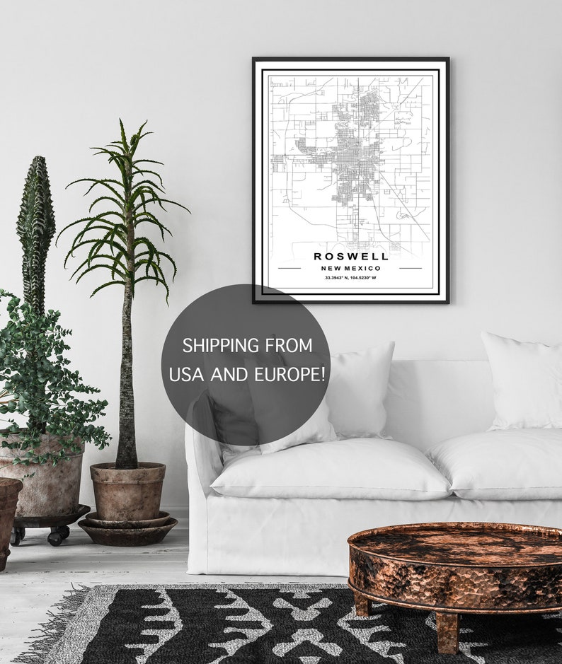 ROSWELL MAP PRINT High Res Map Map of Roswell Roswell City Etsy
