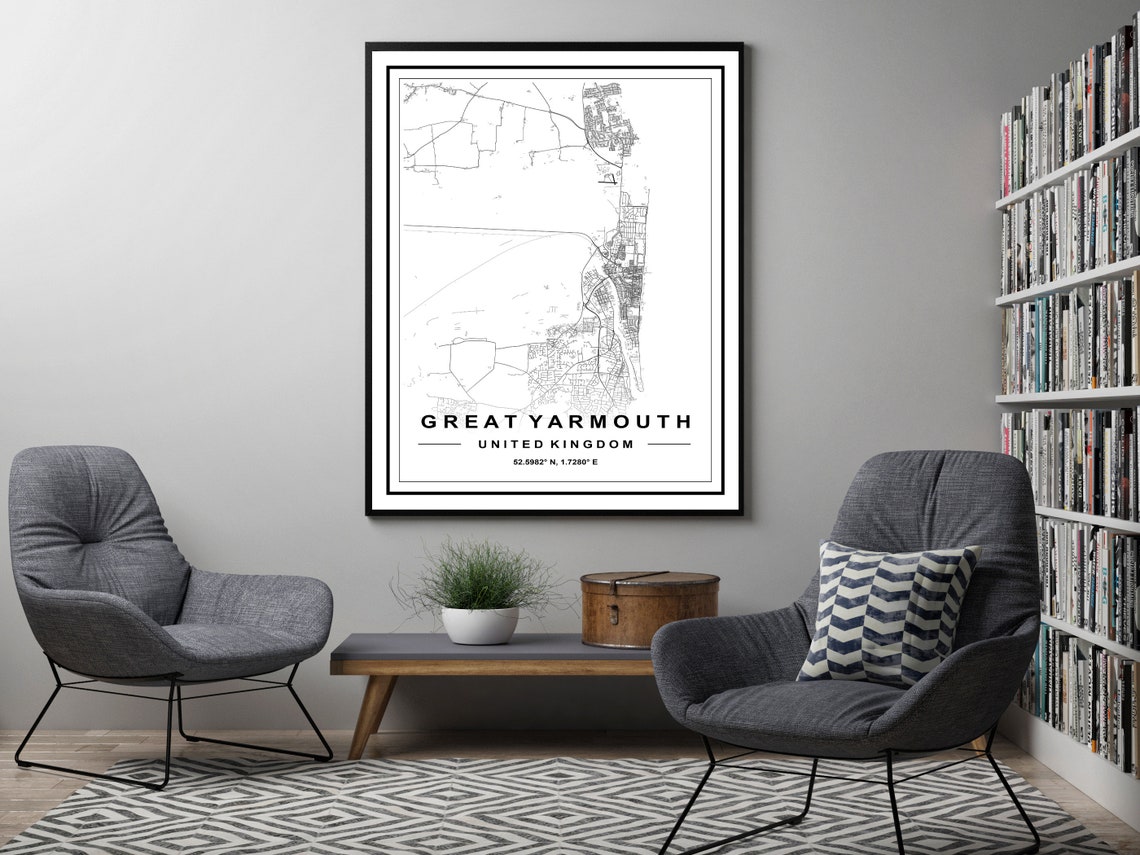 GREAT YARMOUTH MAP, Map of Great Yarmouth, Great Yarmouth City Map, Map Art, Art Print, Custom GREAT YARMOUTH MAP, Map of Great Yarmouth, Great Yarmouth City Map, Map Art, Art Print, Custom