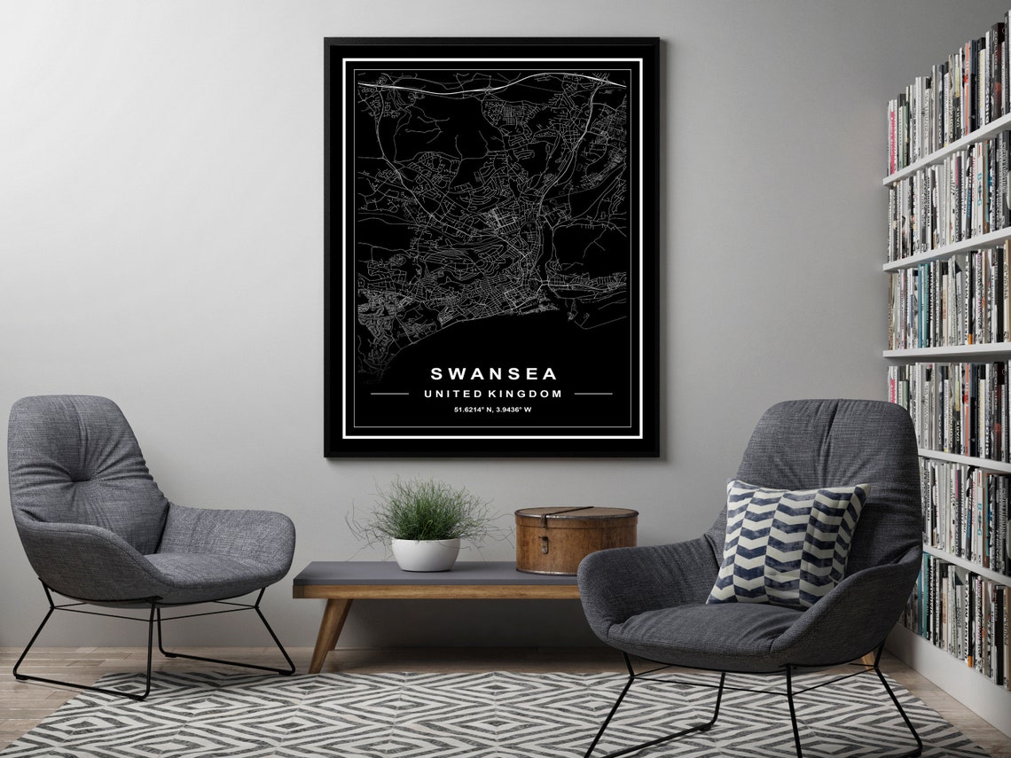 SWANSEA MAP PRINT High Res Map Map of Swansea Swansea Map | Etsy
