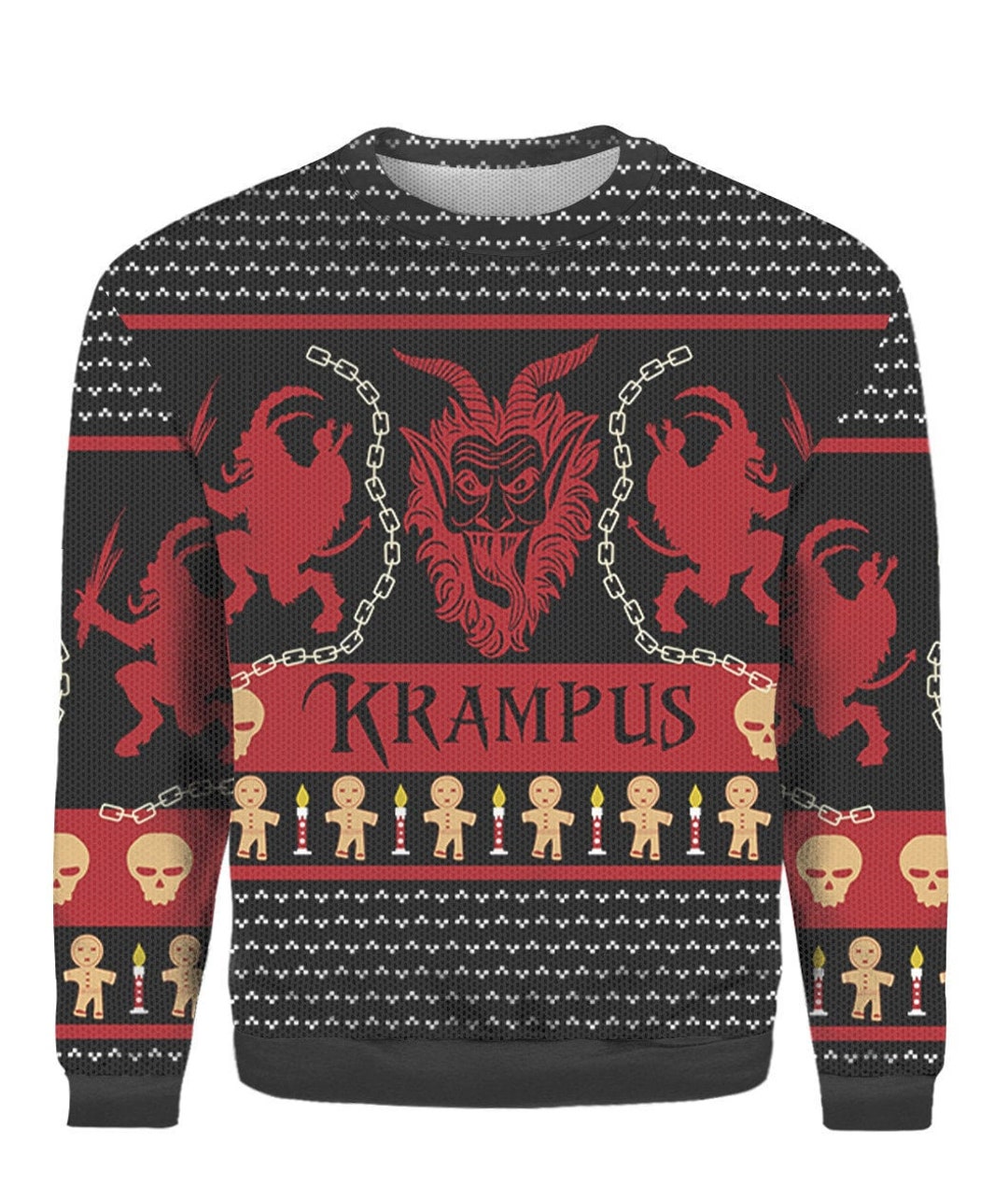 Pull De Noël Moche Joyeux Krampus, Pull De Vacances Gothique Noir Rouge