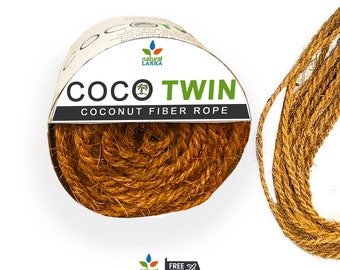 COCO TWIN Coconut Fiber Rope | Coconut rope for baskets, mats, crafts, garden. Organic natural Twine | Natural Handmade Coconut Fiber Rope