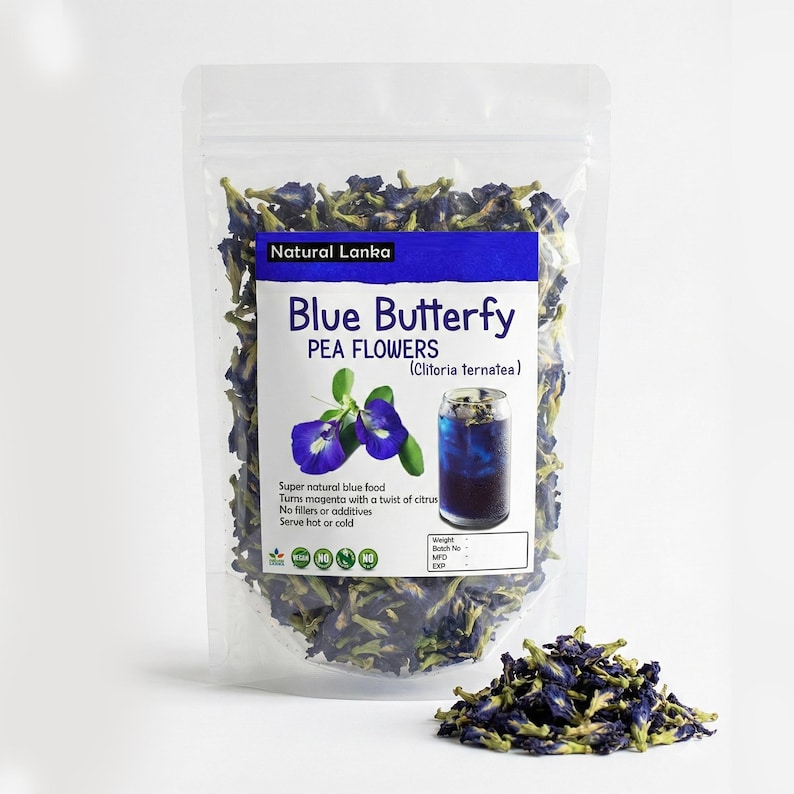 Organic Dried Butterfly Pea Flower Tea, Natural Herbal Blue Drink image 1