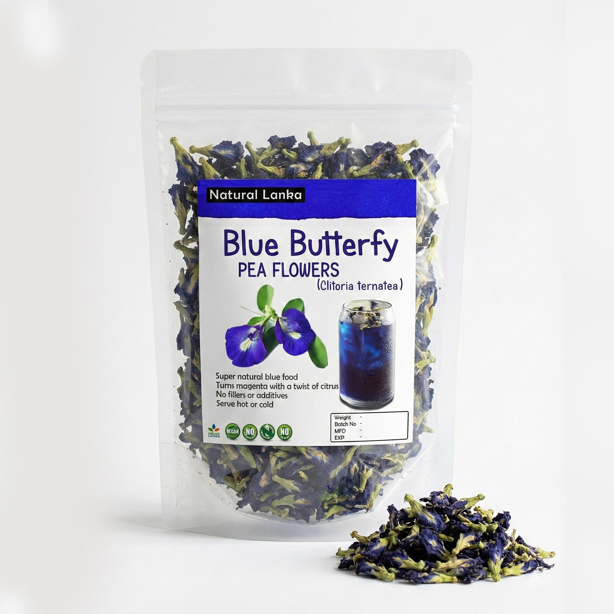 Organic Butterfly Pea Flower Tea, Natural Blue Herbal Drink (30g