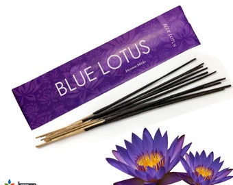 Organic Blue Lotus Incense Sticks - Temple Grade - Handcrafted Meditation Aromatherapy Sacred Space Yoga Gift (Buy 10 Get 1 FREE)