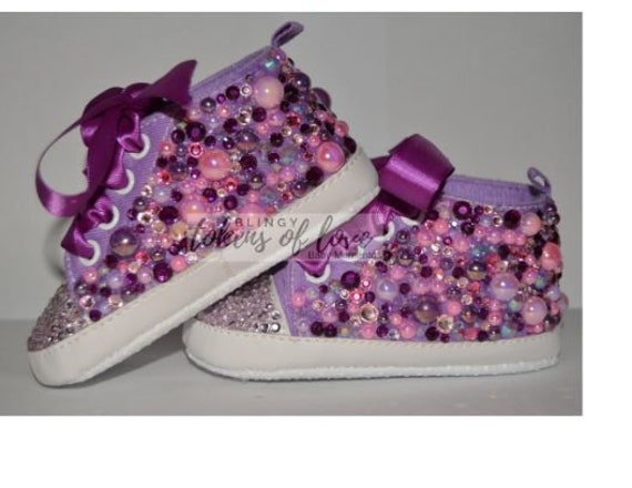Purple Bling Girls Pearl and Pink Shoes 