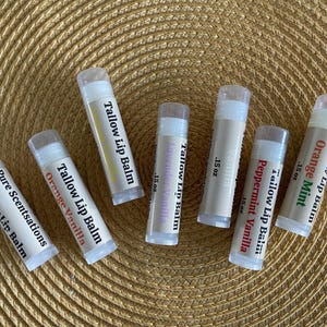 Natural Tallow Lip Balm - Grassfed Tallow Lip Balm - Vanilla Scented, All Natural Tallow Lip Balm in Assorted Flavors, Peppermint Lip Balm
