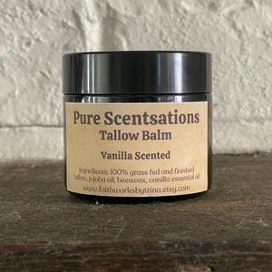 Tallow Balm Vanilla Scented - Grass Fed and Finished Tallow, Tallow Balm with Vanilla, Vanilla Tallow Balm, Vanilla Natural Skin Moisturizer