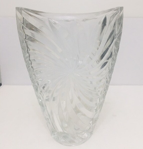 Cut Crystal Vase By Studio Nova Japan Heavy Swirl Pattern Etsy