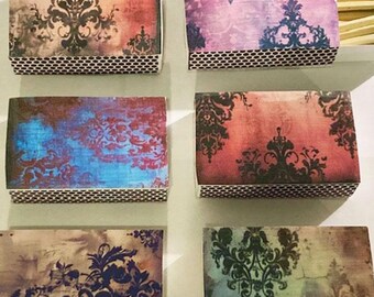 VICTORIAN GOTHIC DAMASK Matchbox, Goth Spooky Dark Damask Matches, Decorative Moody Match Box Assortment
