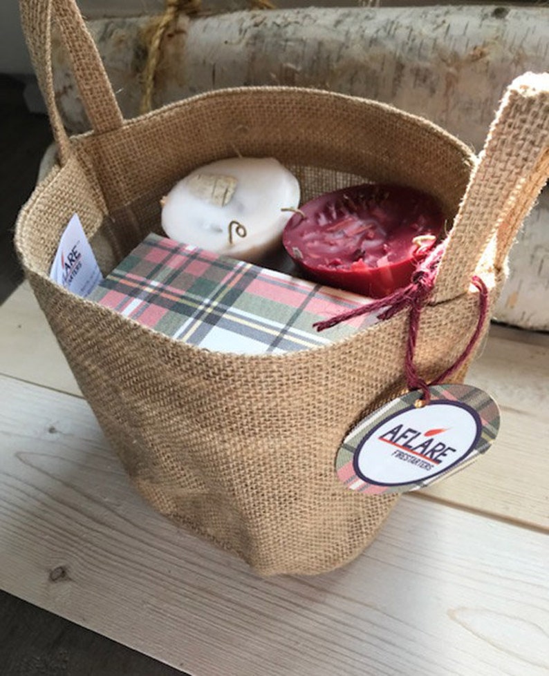 SET OF 14 FIRESTARTERS, Fireplace Hearth Gift, Burlap Bag Fire Starters