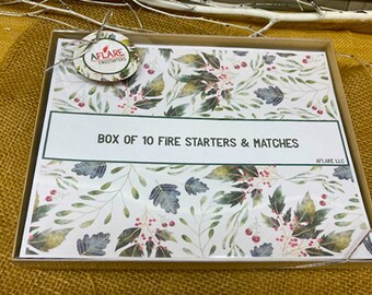 Set 10 Xmas COUNTRY WINTER Holly Berries Fire Starters, Firestarter Gift Box, Woodstove Fireplace Starters, Winter Hygge Holiday Gift