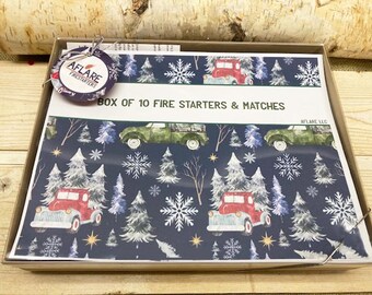 Set 10 SANTA XMAS SCENE Winter Fire Starters, Holiday Gift, Indoor Woodstove Fireplace Starters, Winter Farmhouse Housewarming X-mas Gift