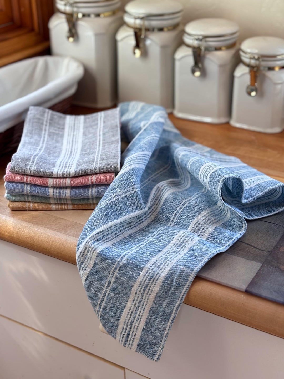 Linen Kitchen Towels - Blue