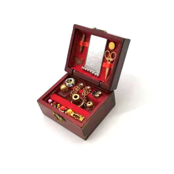 Dollhouse Miniature Makeup and Jewelry Box; 1:12 Miniature Jewelry Box