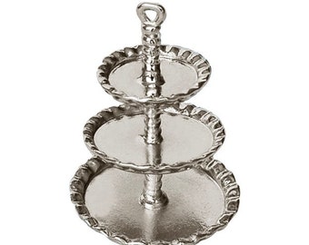 Dollhouse Miniature Dessert Tray; Silver 3 Tiered Dessert Tray;  Dollhouse Miniature Dessert Stand