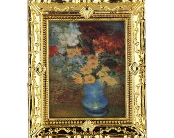 Miniature Framed Picture; Picture for Dollhouse; 1:12 Miniature Picture Frame Rectangle; Miniature Oil Painting Flowers in Vase