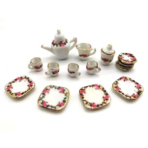 Miniature Tea Set;Dollhouse Tea Set;1:12 scale tea set for dollhouse; Miniature Tea Set for Dollhouse; Miniature Porcelain Tea Set