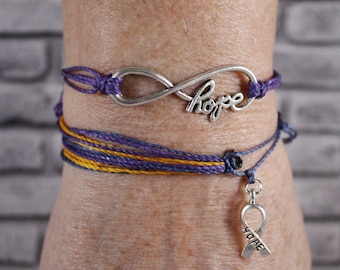 Bladder cancer, Bladder cancer awareness, Bladder cancer awareness bracelet, Bladder cancer gifts for women (Purple, Blue, Gold)