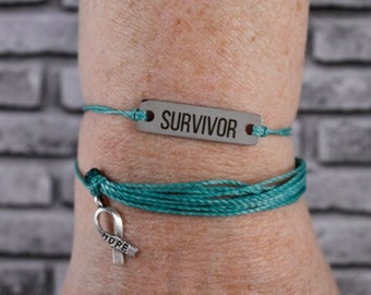 Ovarian Cancer, Ovarian Cancer Bracelet, Ovarian Cancer Awareness, PTSD Bracelet, PTSD Awareness, Cancer Care Package for Women (Teal)