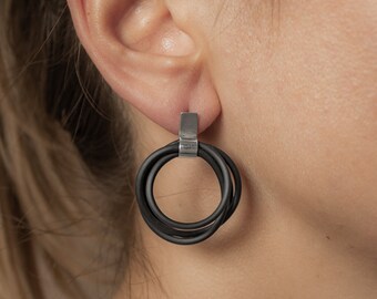 Hand made Silver and caoutchouc Earrings