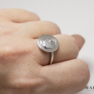 Geometric ring, Handmade modern circle silver ring.