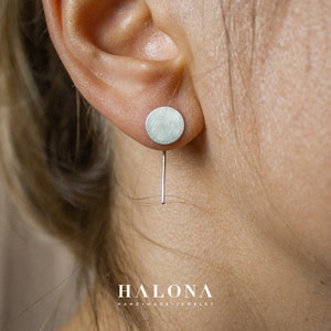 Hand made matte Silver Earrings, circle with ear jacket