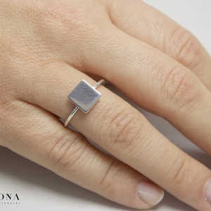 Geometric ring. Handmade modern square silver ring.