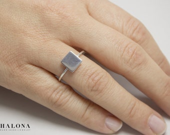 Geometric ring. Handmade modern square silver ring.