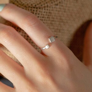 Handmade minimalist two Cube silver ring.