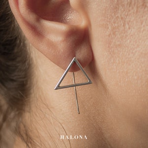 Hand made Silver Earrings, triangle ear jacket Earrings