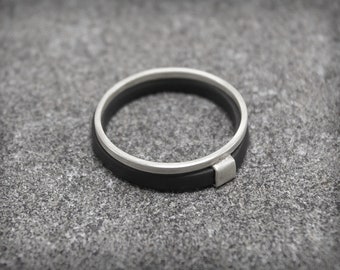 Men&#39;s Silver and caoutchouc Ring