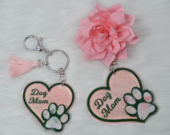 Dog Mom Heart with Paw Car Vent Clip and Key Chain Set, Auto Air Freshener, Gift for Pet Owner