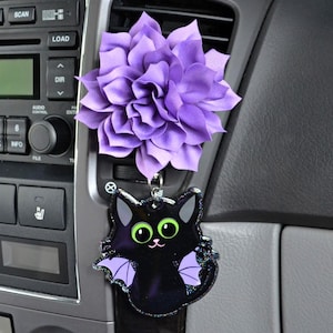 Halloween Bat Cat, Car Vent Clip, Auto Air Freshener, Backpack Charm, Bag Tag, Bat Wings, Keychain, Hanging Ornament, Cute Decoration