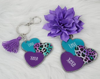 Conversation Hearts Matching Set, Car Vent Clip, Key Chain, Auto Air Freshener, Love XOXO, Valentines Day, Gifts for Her