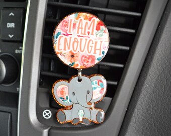 I am Enough Car Vent Clip with an Elephant Charm, Petite Collection, Auto Air Freshener, Essential Oils Diffuser