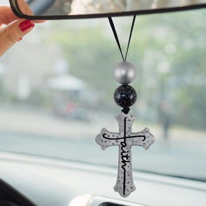 Christian Cross Car Charm: Religious Rearview Mirror Decor