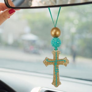 Christian Cross Car Charm: Rearview Mirror Decor