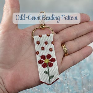 Hand Perlen Taschenanhänger Muster: Einfaches Blumendesign, Odd Count Peyote, digitaler Download