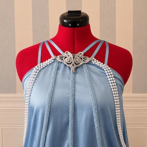 Pad Cosplay Nightgown | Handmade Silk Satin Sleep Dress with Crystals and 3D Details | Regal Sci-Fi Loungewear | Custom Fit Fantasy Costume