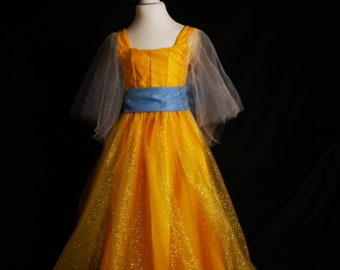 Disfraz de princesa de invierno para niña, inspirado en Anastasia: corsé, falda de poliéster, tul brillante, lazo para el pelo y cinturón con lazo.