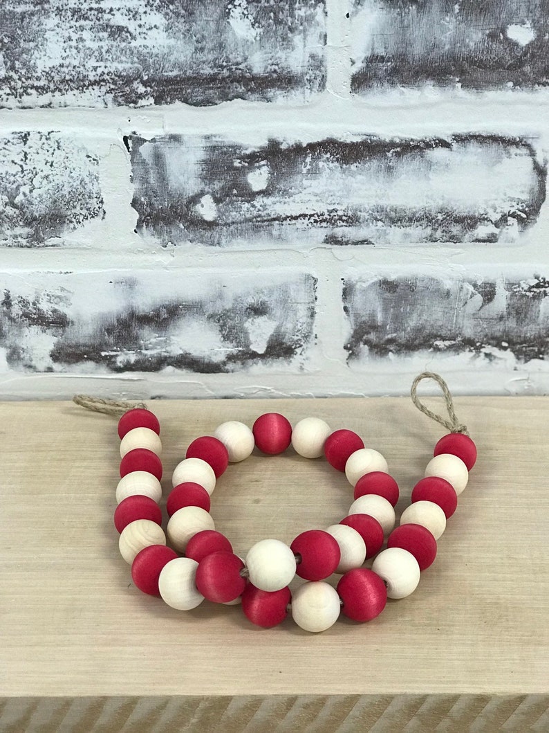 Wooden Bead Garland Red and White Christmas Beads Various Etsy