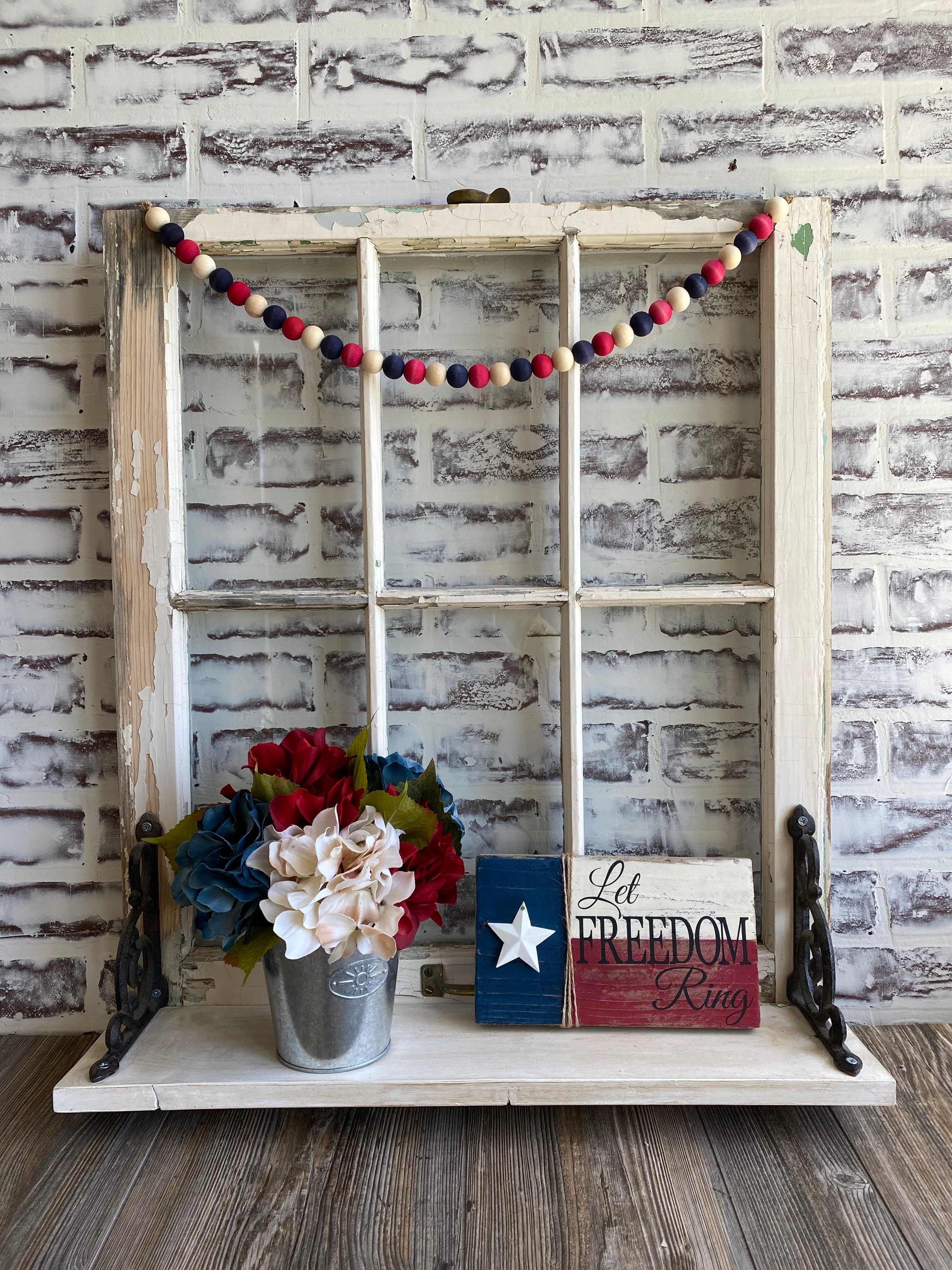 Guirnalda de cuentas de madera blanca y azul roja Alternando | Etsy