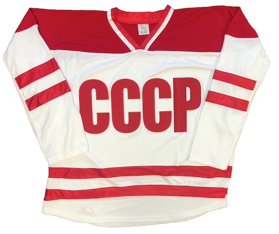 Red and White Hockey Jerseys with A CCCP Twill Logo Adult Large / (Number on Back and Sleeves) / Red