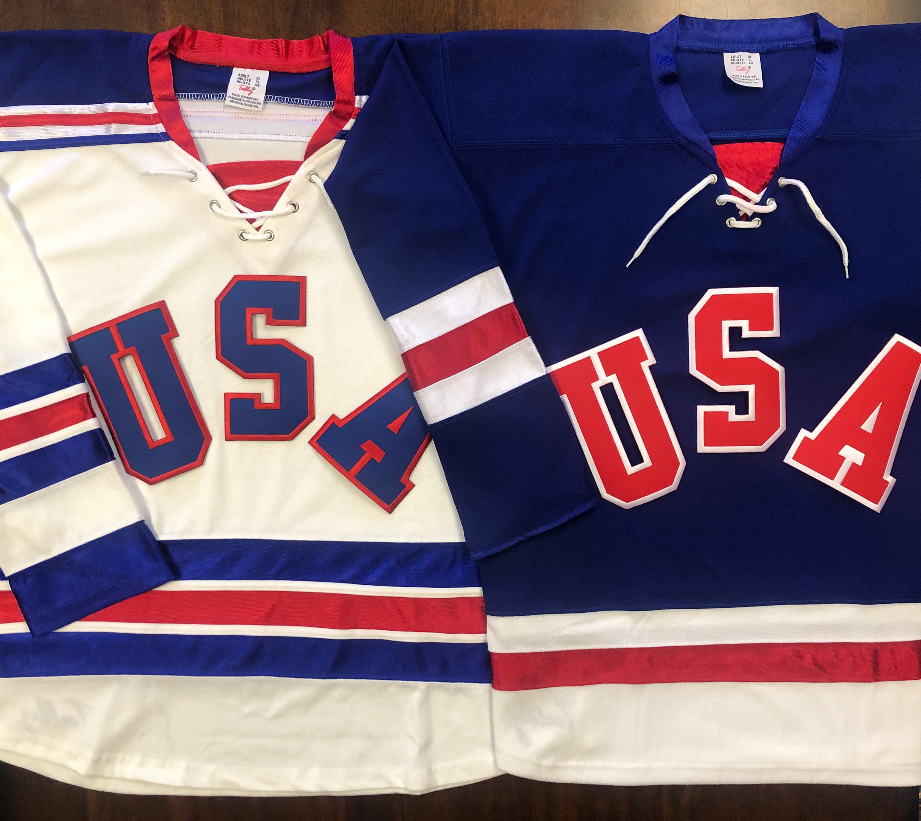 USA Hockey Miracle On Ice Adult Ice Hockey Jersey Away Blue, Home White