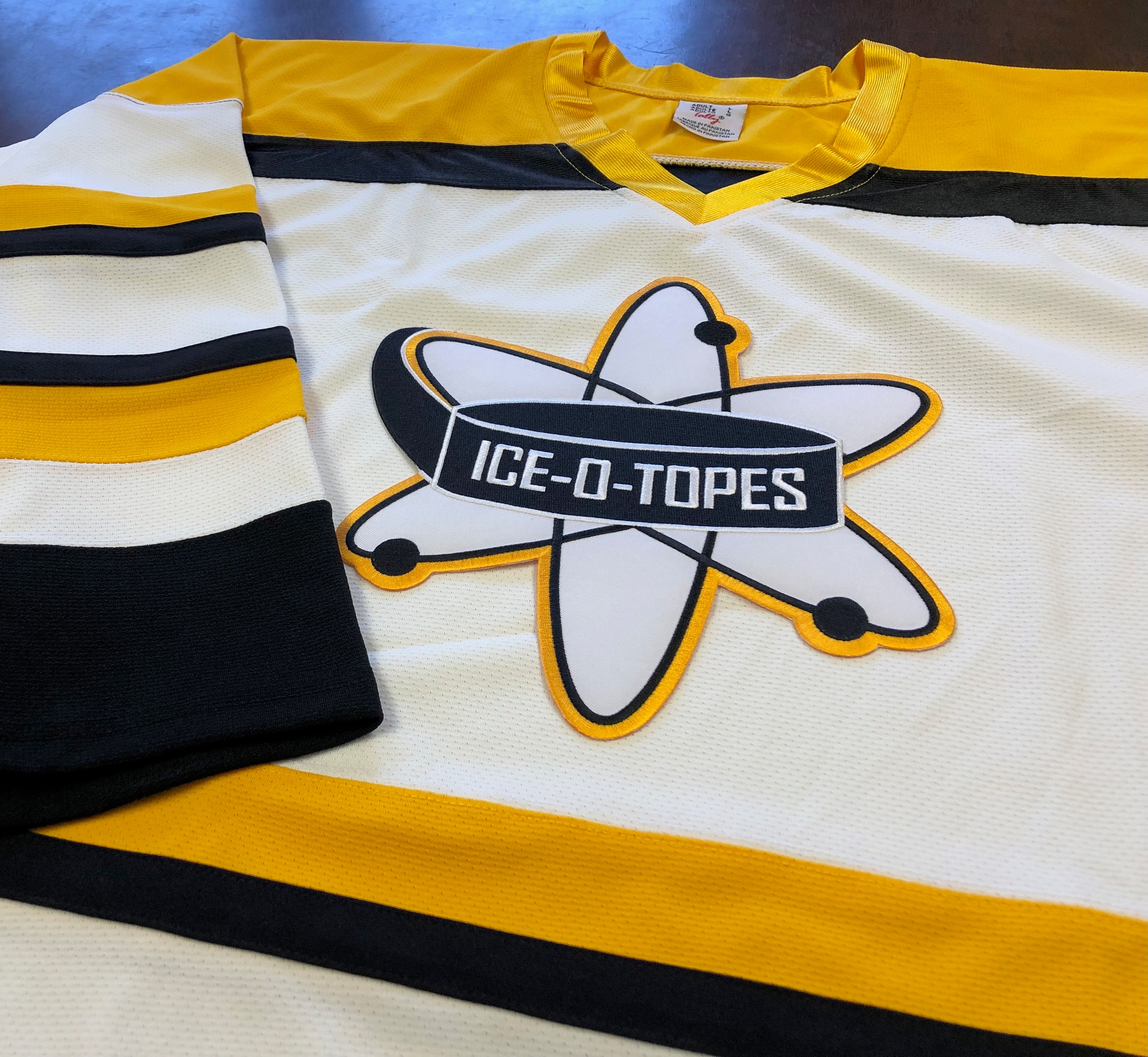 Custom Hockey Jerseys with an Ice-O-Topes Embroidered Twill Logo 