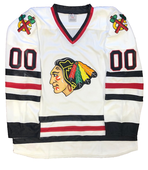 Custom Hockey Jerseys with a Blackhawk Logo and Shoulder Patches