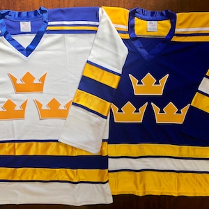 Vintage Sweden Hockey Jersey Men Medium Blue Yellow National Team Svenska  Oddset