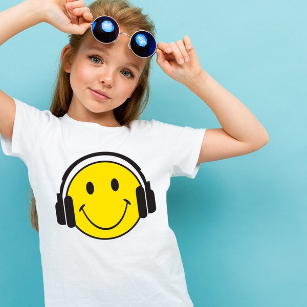 Smiley Face with Headphones/ Smiley Emoji SVG PNG cricut silhouette clipart