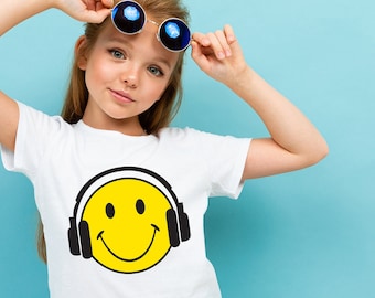Smiley Face with Headphones/ Smiley Emoji SVG PNG cricut silhouette clipart